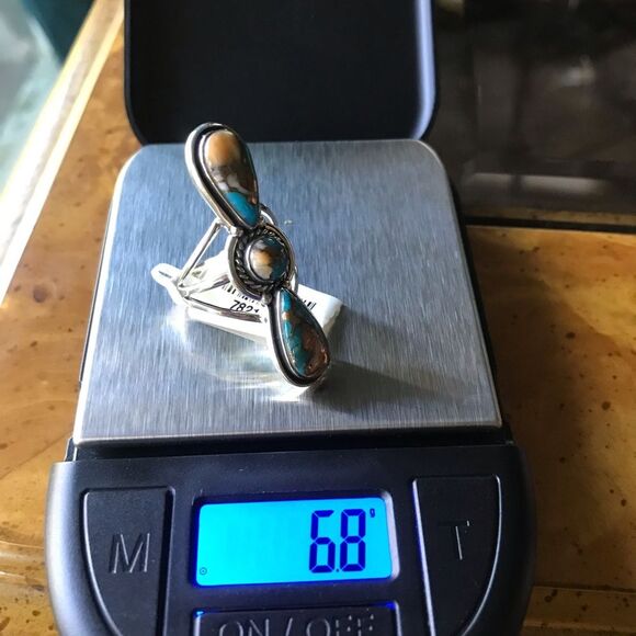 Spiny Turquoise Sterling Silver Ring Size 7 - Picture 6 of 8